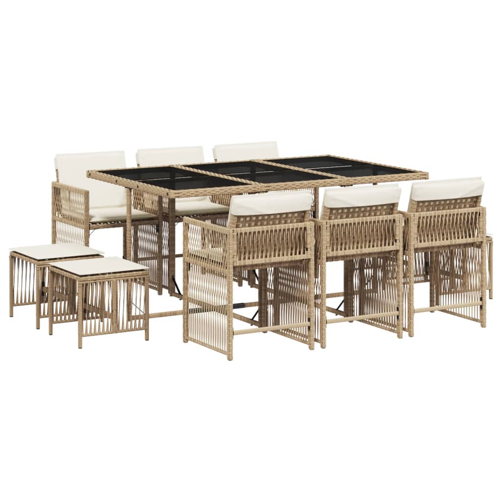 17-delige Tuinset met kussens poly rattan beige