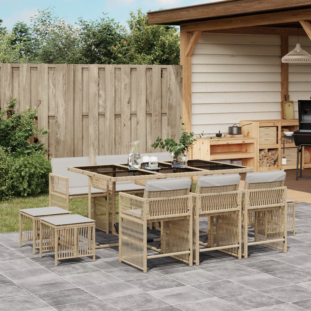 17-delige Tuinset met kussens poly rattan beige