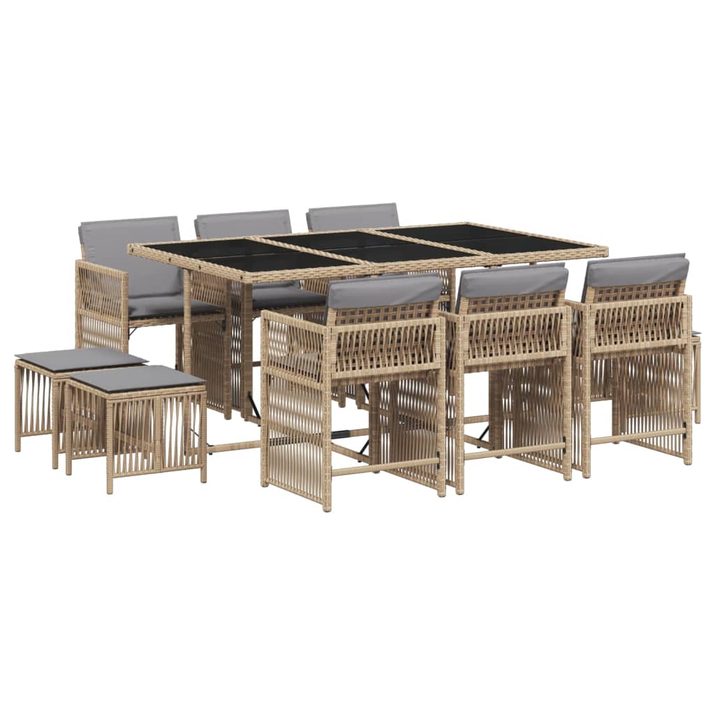 17-delige Tuinset met kussens poly rattan beige