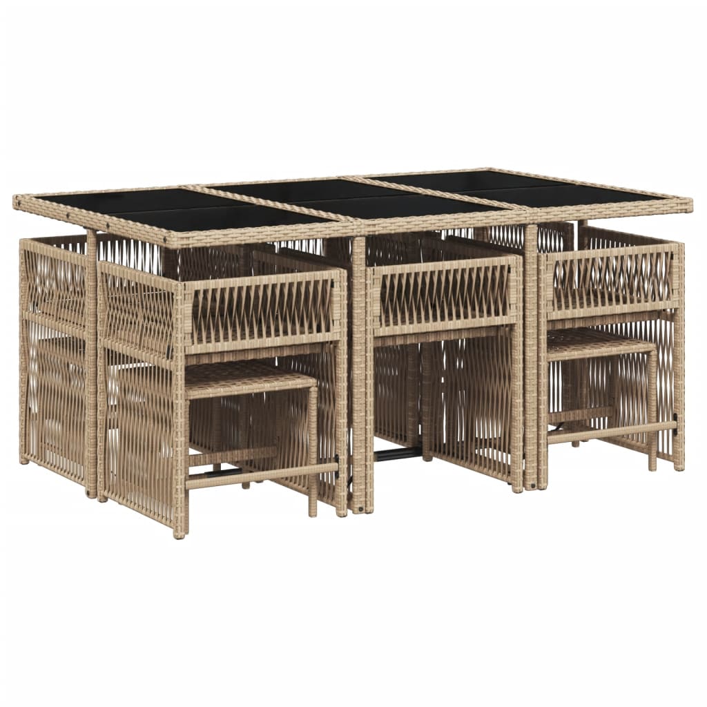 17-delige Tuinset met kussens poly rattan beige