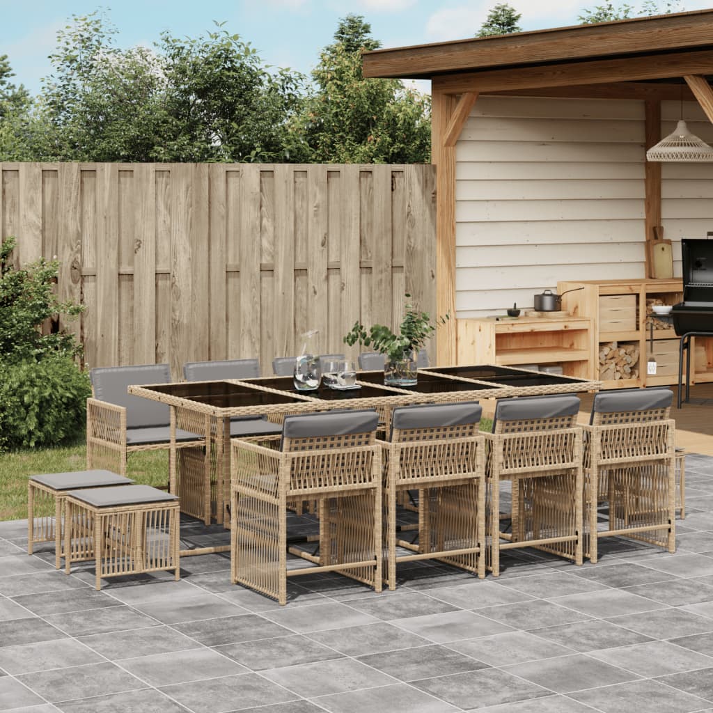 17-delige Tuinset met kussens poly rattan beige