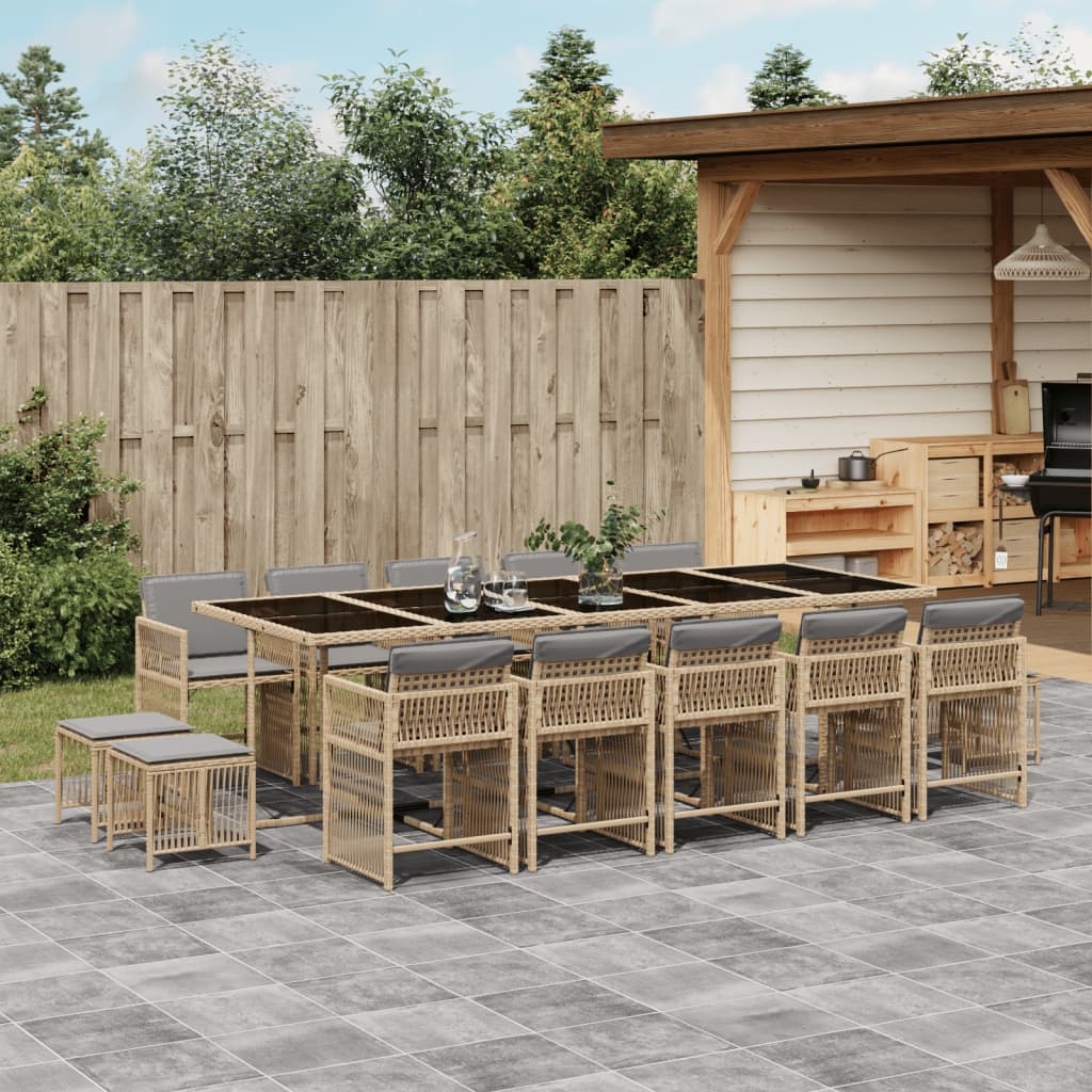 17-delige Tuinset met kussens poly rattan beige