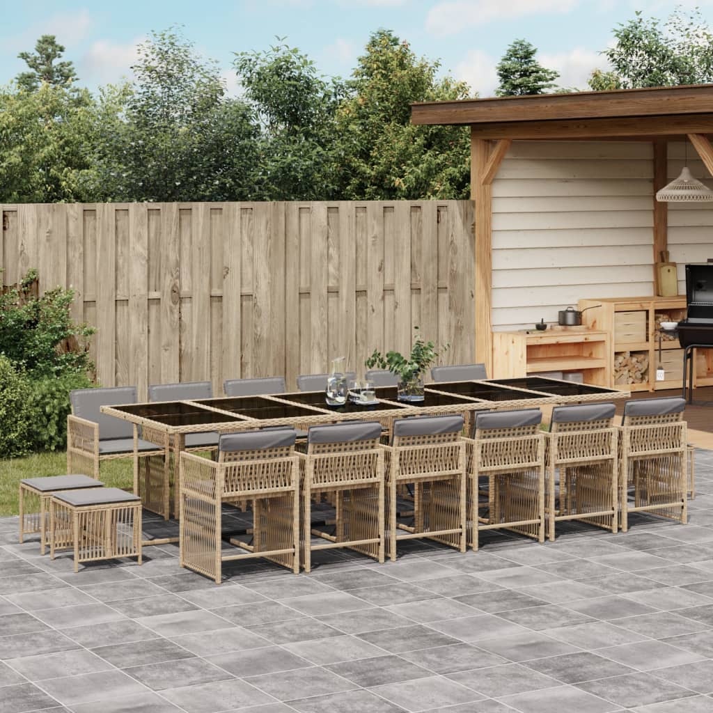 17-delige Tuinset met kussens poly rattan beige