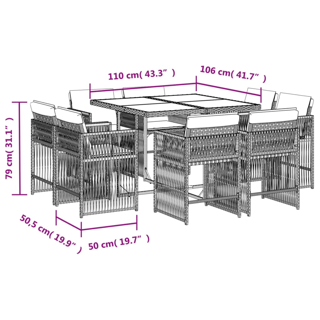 13-delige Tuinset met kussens poly rattan