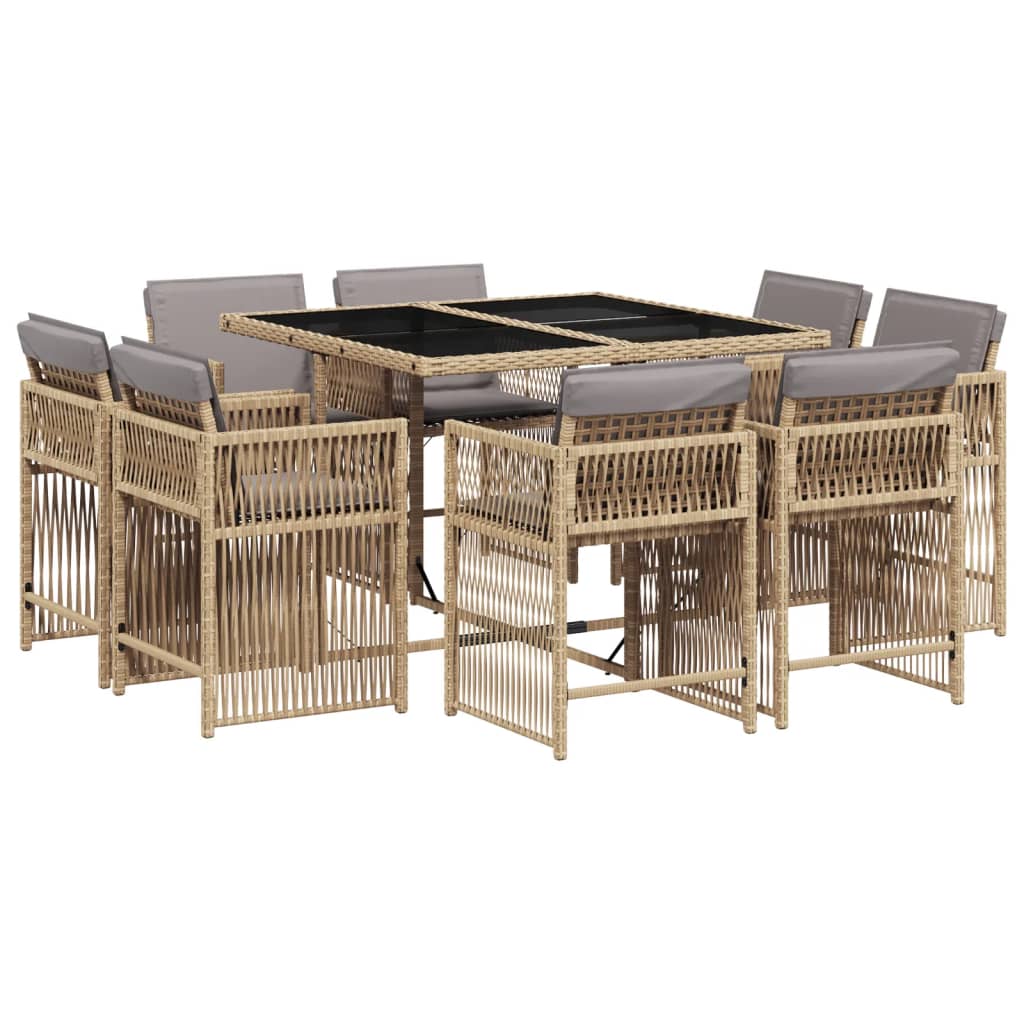 17-delige Tuinset met kussens poly rattan gemengd beige