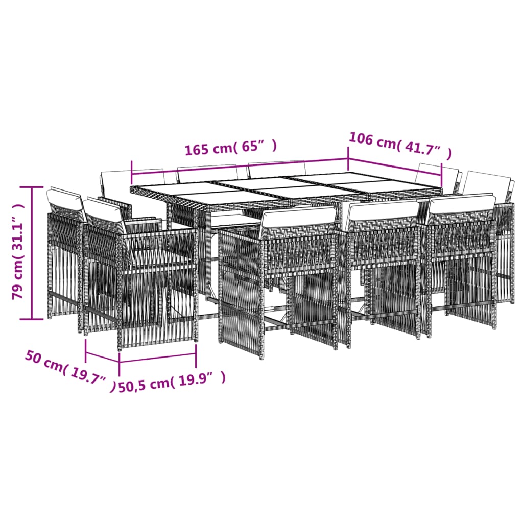 13-delige Tuinset met kussens poly rattan