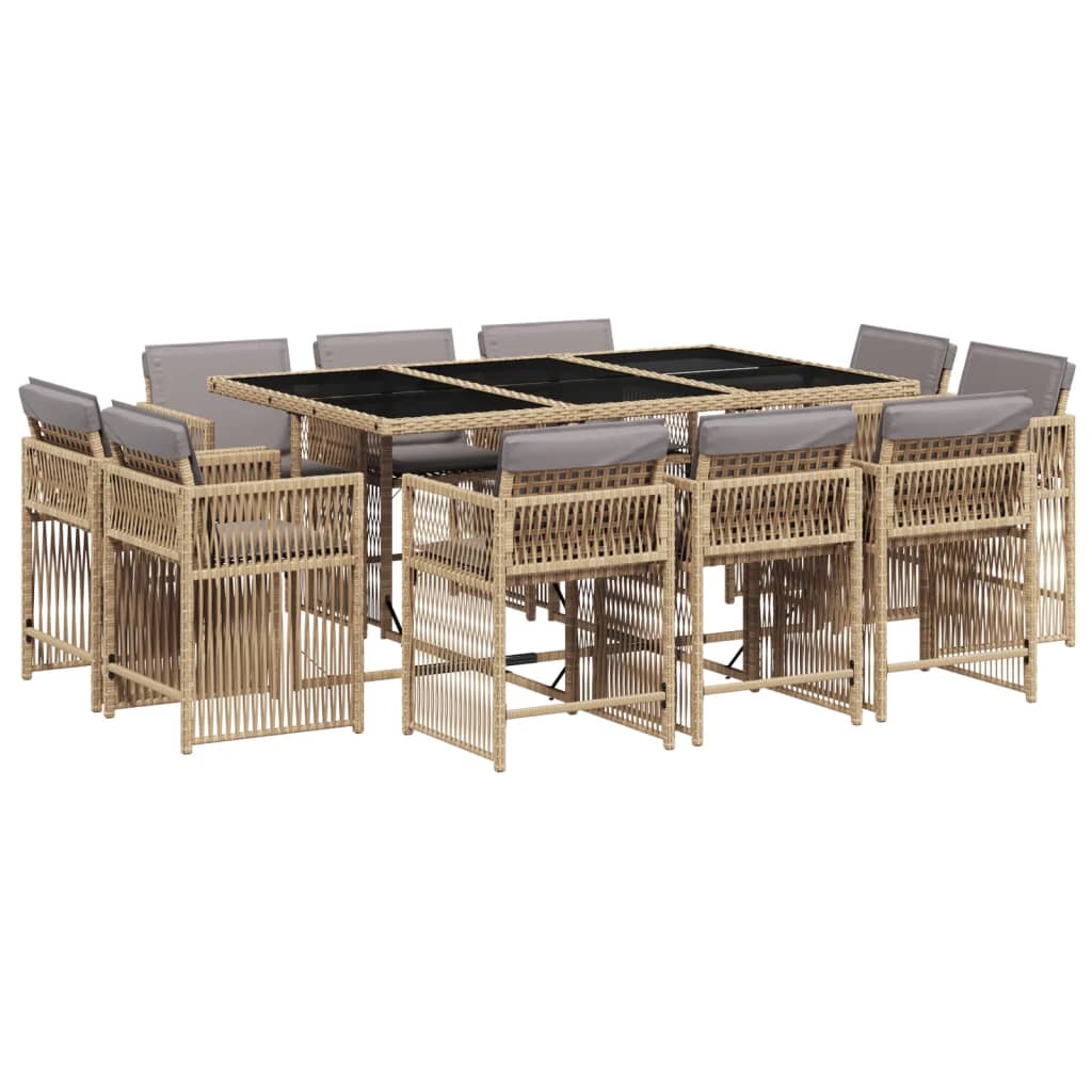 17-delige Tuinset met kussens poly rattan gemengd beige