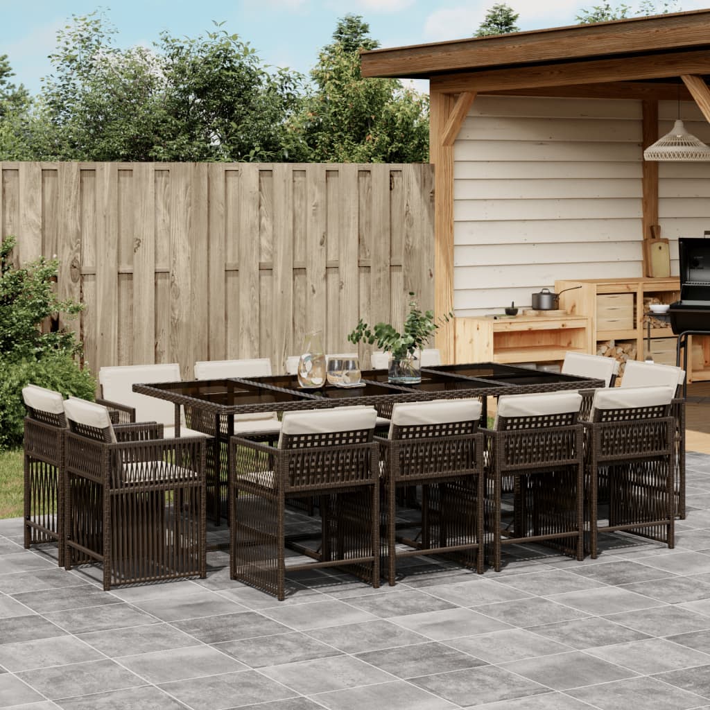 17-delige Tuinset met kussens poly rattan gemengd beige