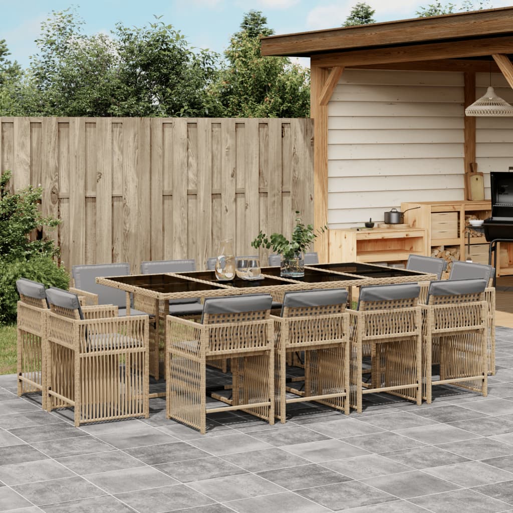 17-delige Tuinset met kussens poly rattan gemengd beige