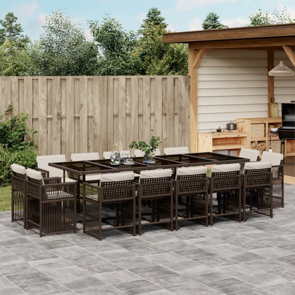 17-delige Tuinset met kussens poly rattan gemengd beige