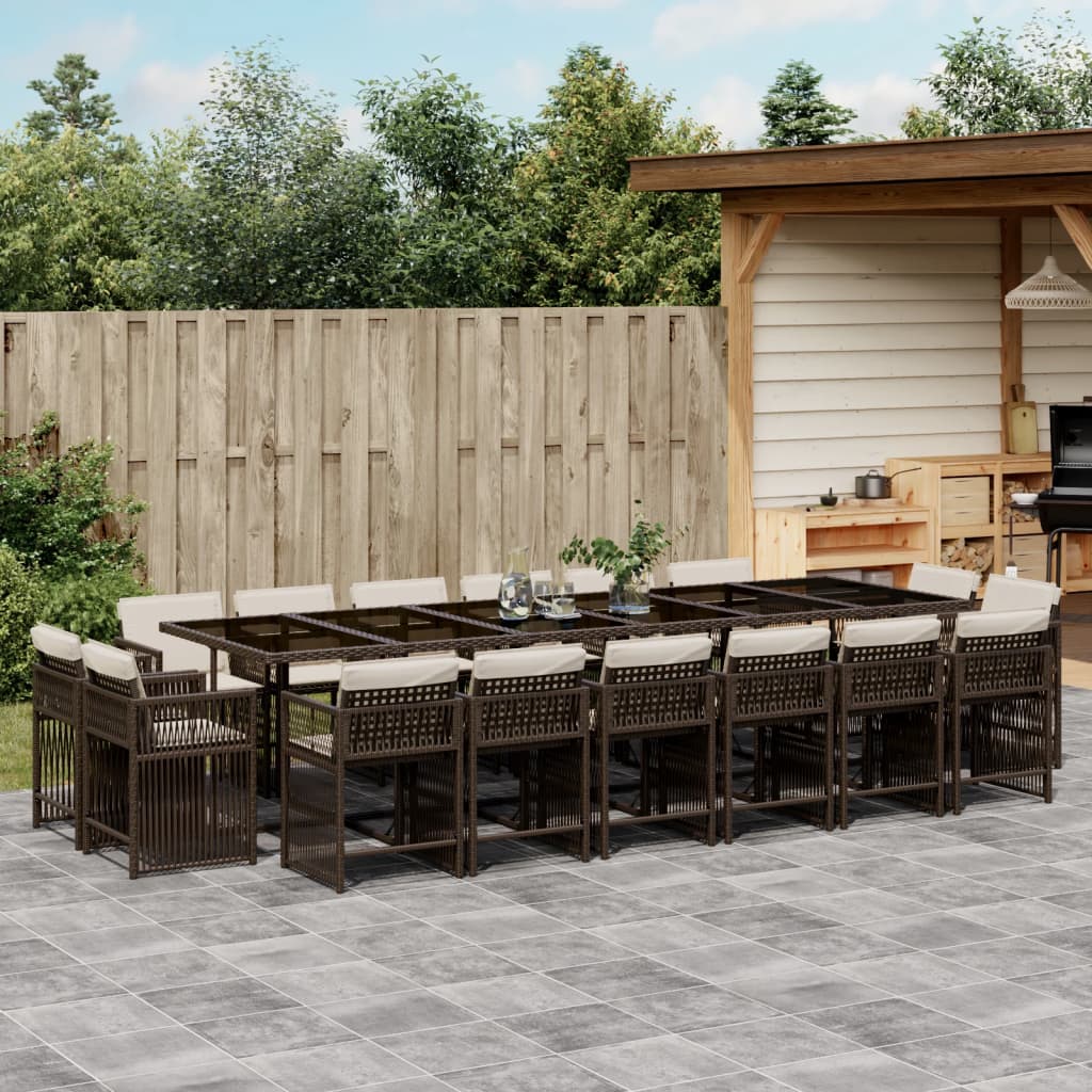 17-delige Tuinset met kussens poly rattan gemengd beige