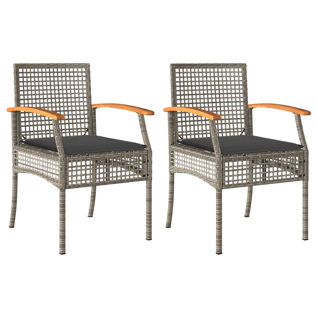 Chaises de jardin 2 pcs avec coussins poly rotin et bois d'acacia