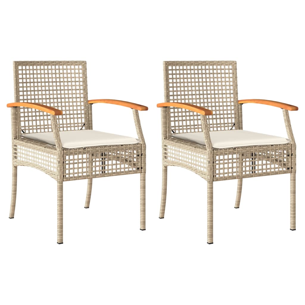 Chaises de jardin 2 pcs avec coussins poly rotin et bois d'acacia