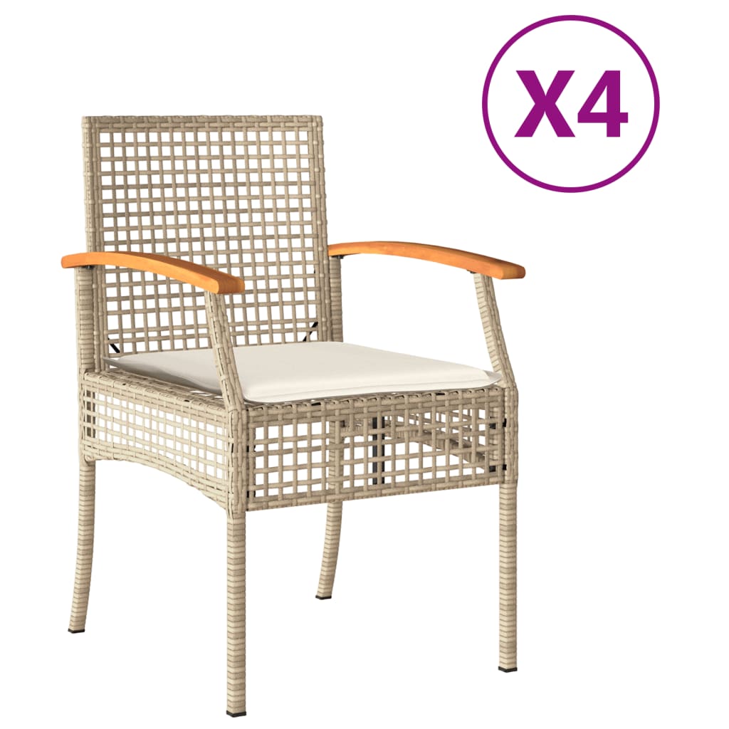 Chaises de jardin 2 pcs avec coussins poly rotin et bois d'acacia