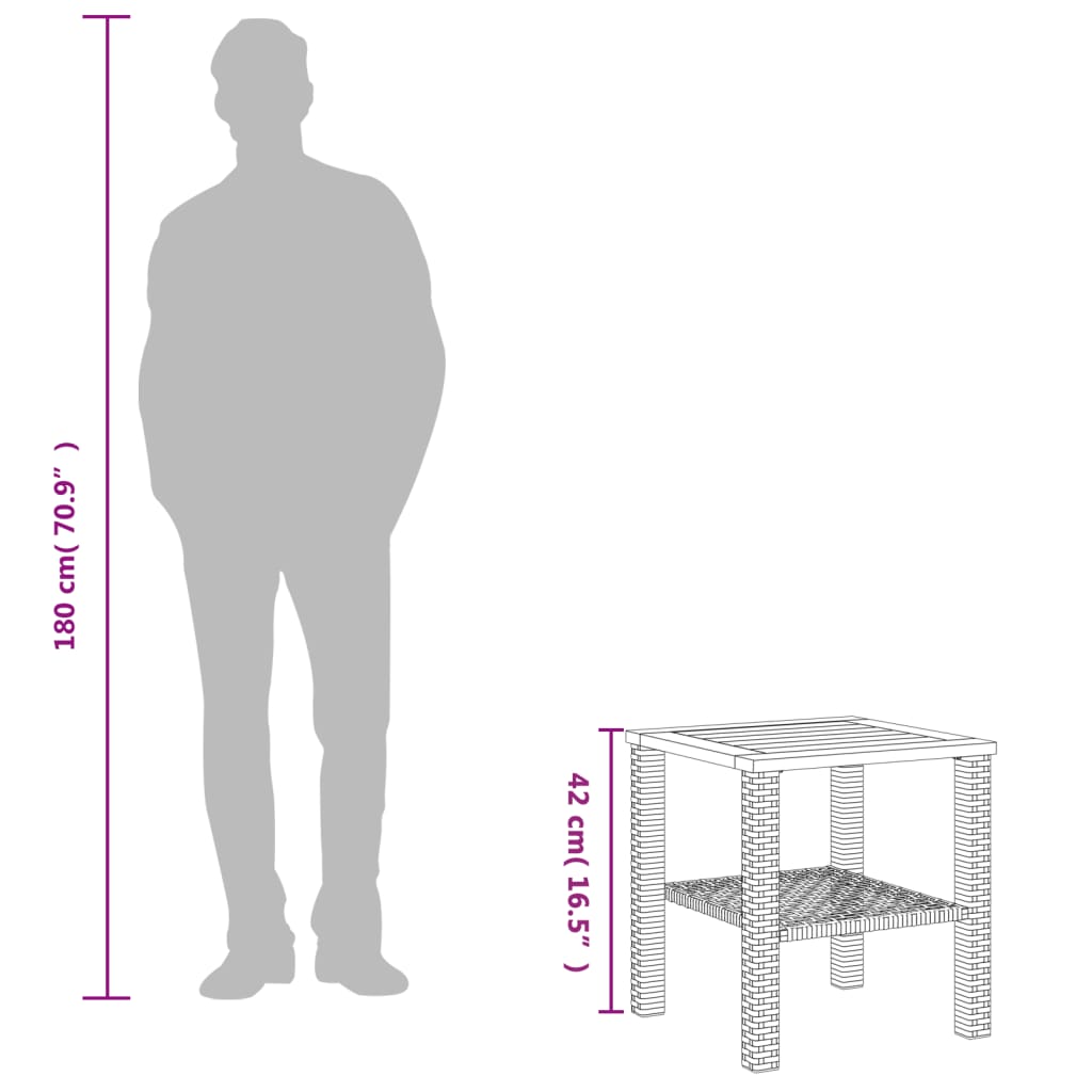 Table de jardin 70x38x42 cm poly rotin bois d'acacia