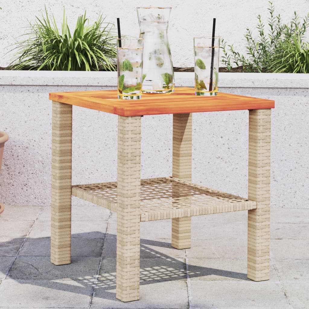 Table de jardin 70x38x42 cm poly rotin bois d'acacia