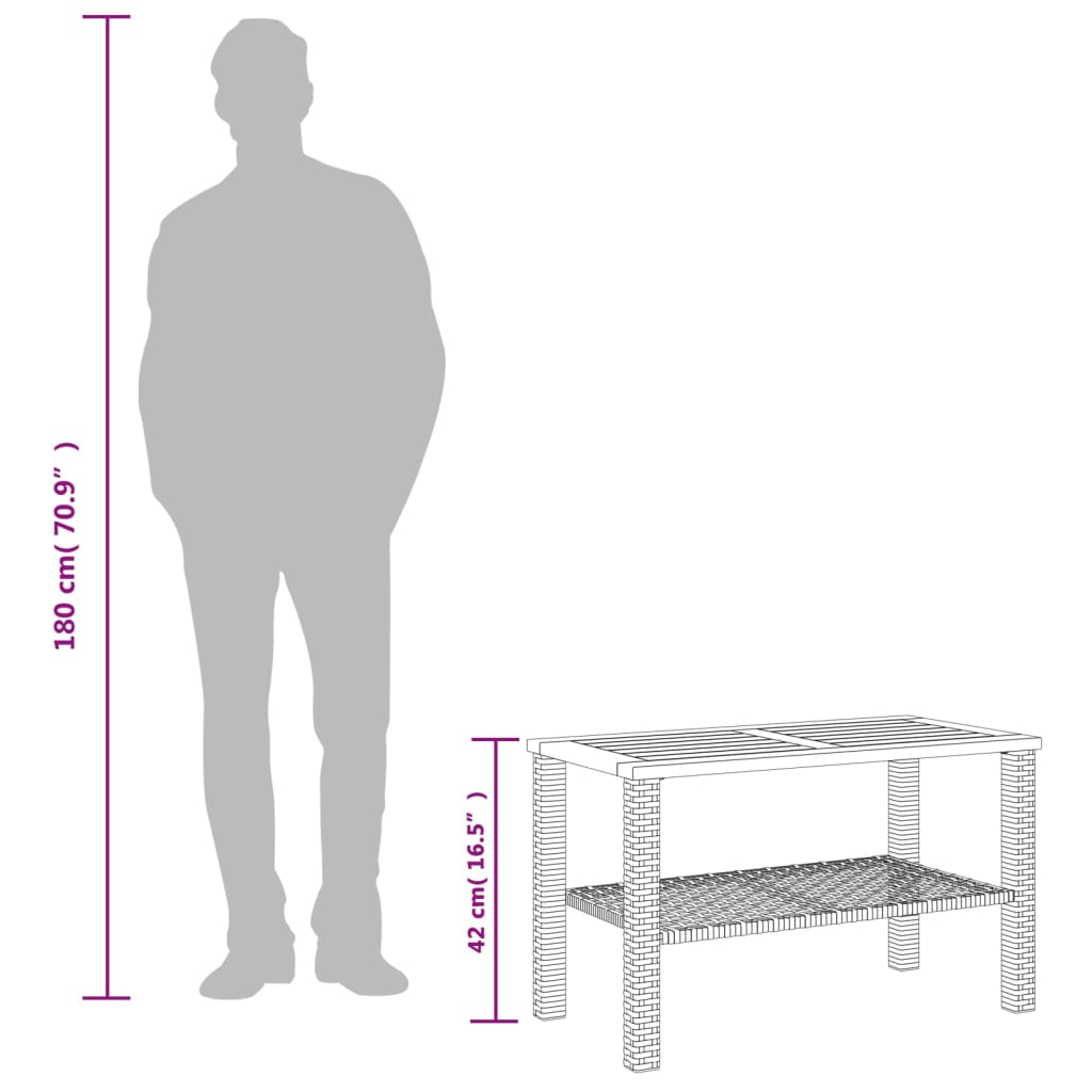 Table de jardin 70x38x42 cm poly rotin bois d'acacia