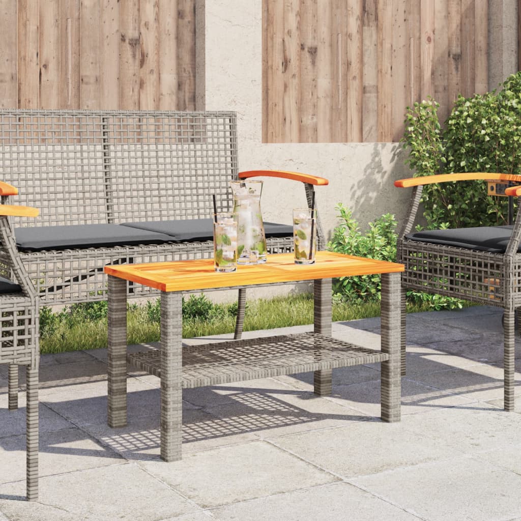 Table de jardin 70x38x42 cm poly rotin bois d'acacia