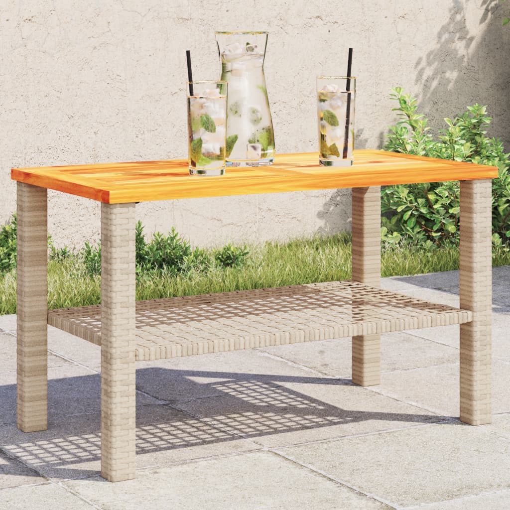 Table de jardin 70x38x42 cm poly rotin bois d'acacia