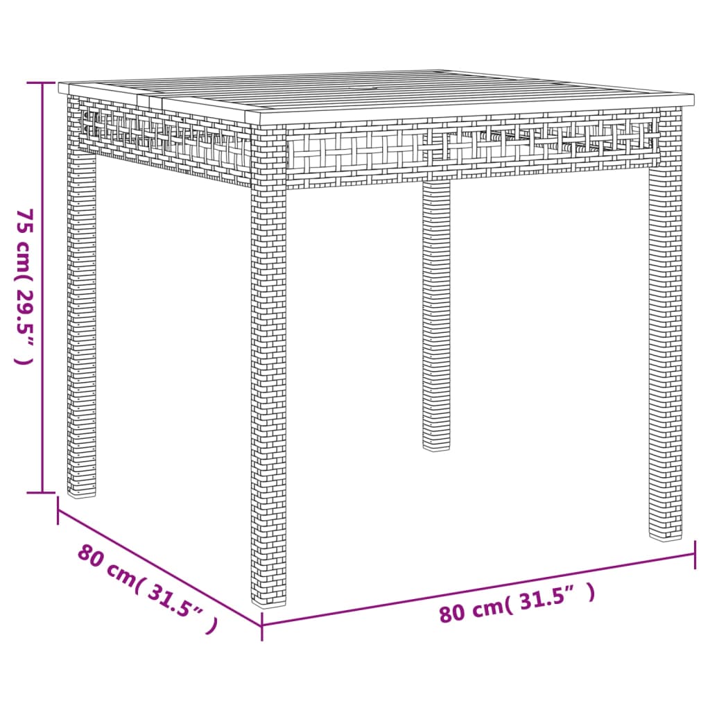 Table de jardin 70x38x42 cm poly rotin bois d'acacia