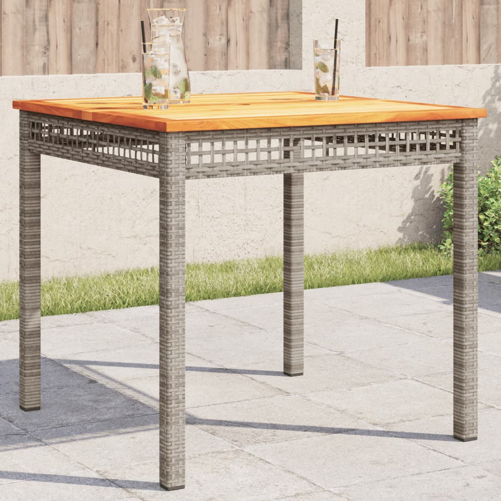 Table de jardin 70x38x42 cm poly rotin bois d'acacia