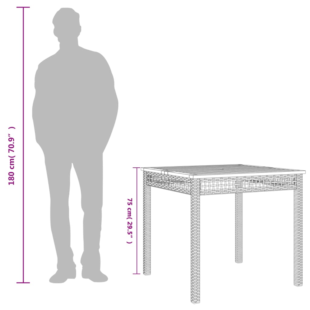 Table de jardin 70x38x42 cm poly rotin bois d'acacia