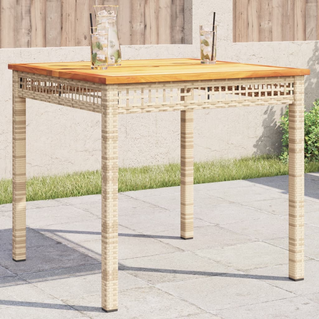 Table de jardin 70x38x42 cm poly rotin bois d'acacia