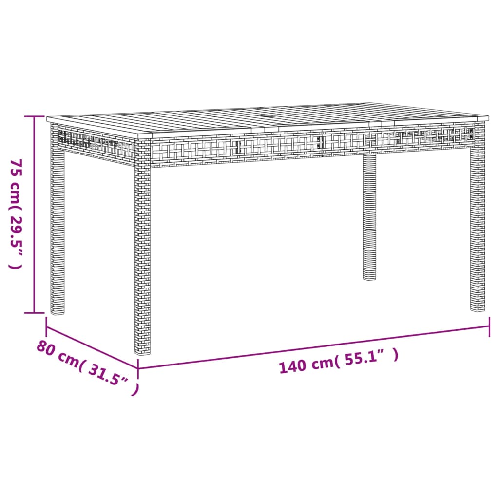 Table de jardin 70x38x42 cm poly rotin bois d'acacia