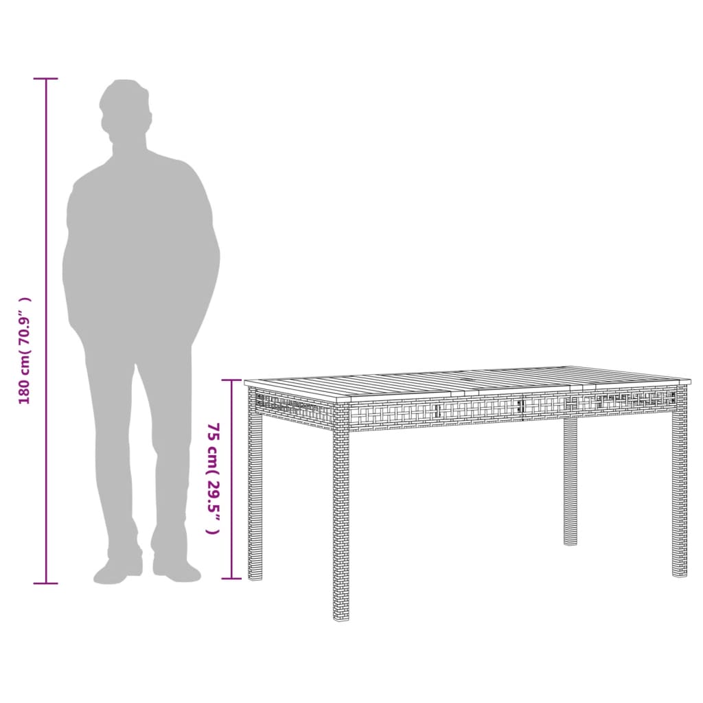 Table de jardin 70x38x42 cm poly rotin bois d'acacia