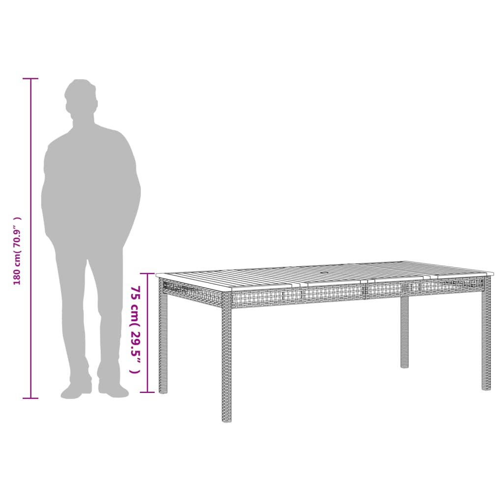 Table de jardin 70x38x42 cm poly rotin bois d'acacia