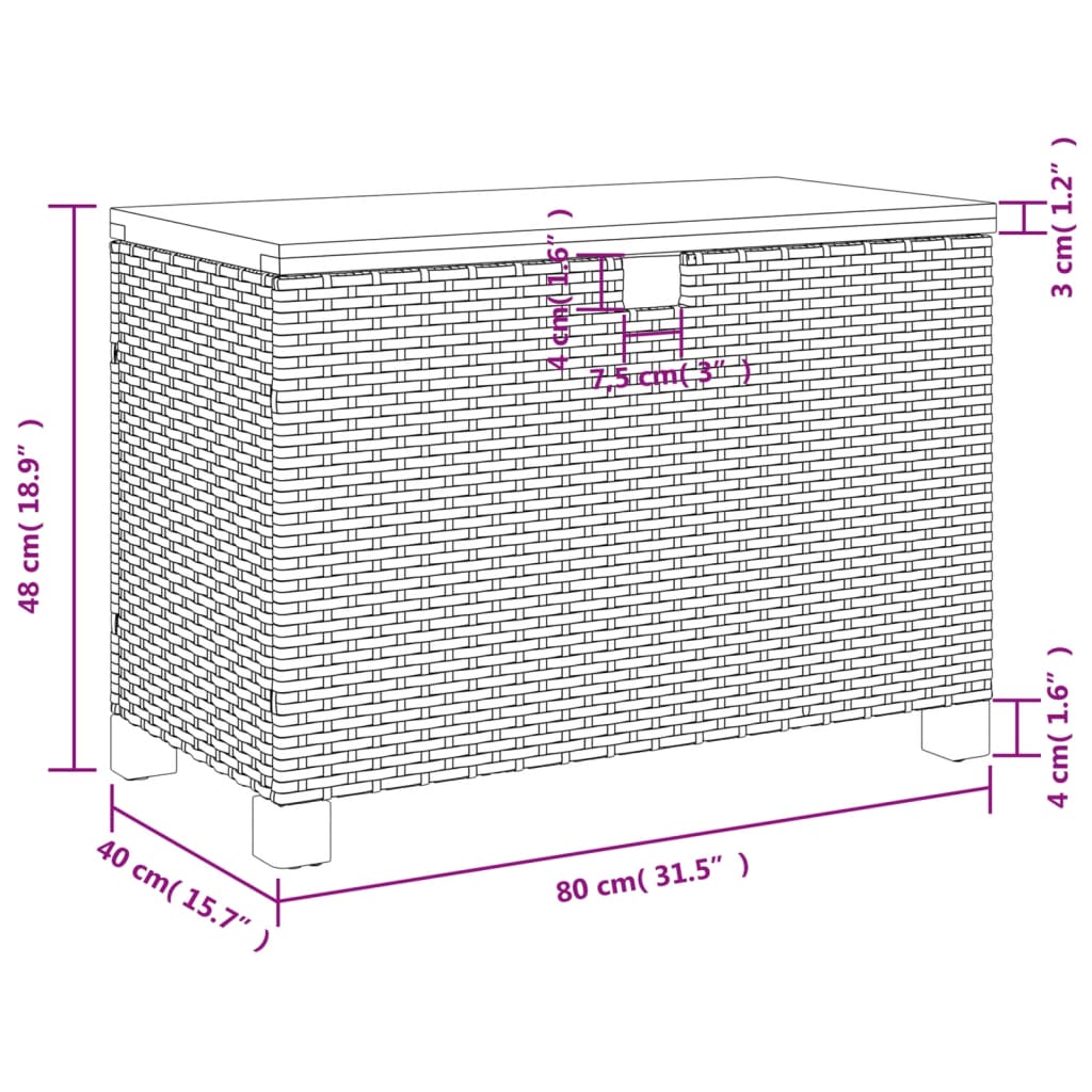 Coffre de jardin 110x55x63 cm poly rotin et bois d'acacia