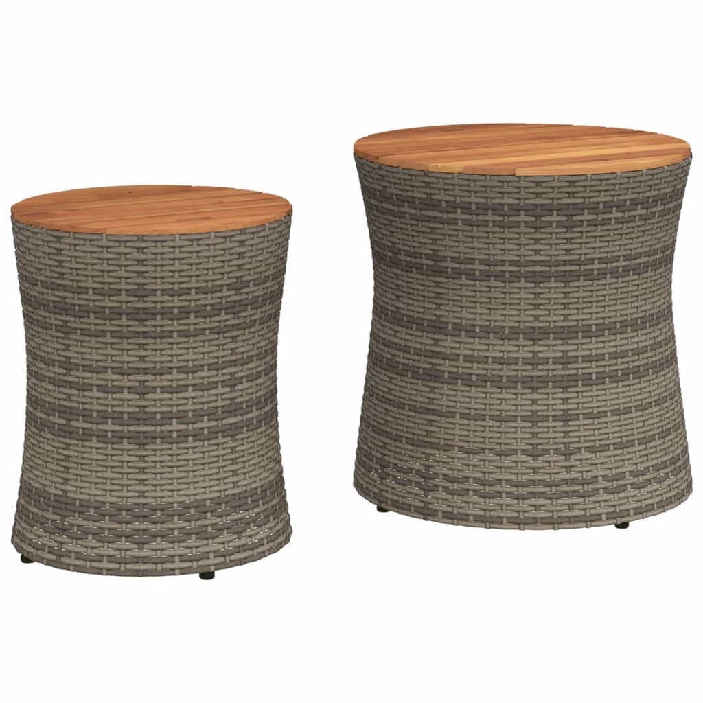 Tuinbijzettafels 2 st met houten blad poly rattan