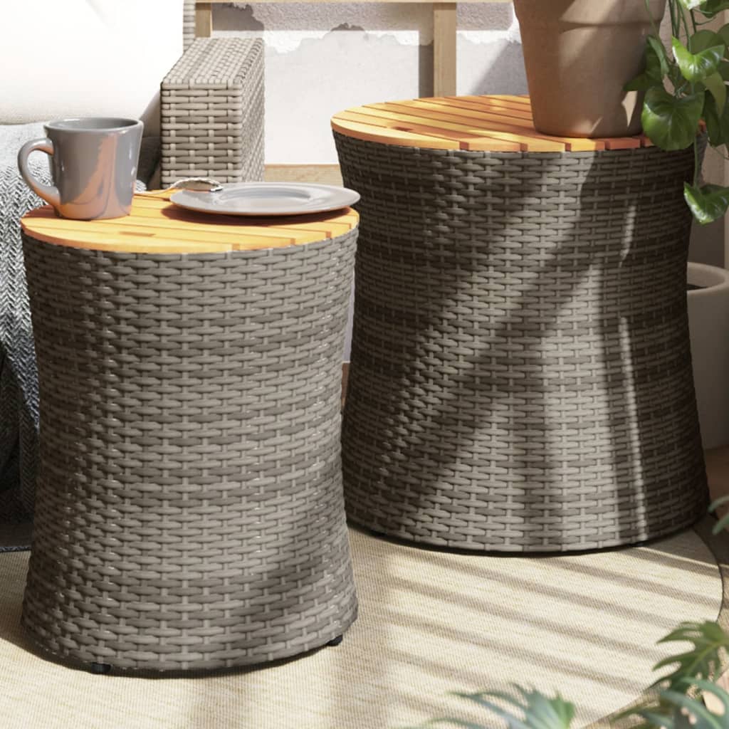 Tuinbijzettafels 2 st met houten blad poly rattan