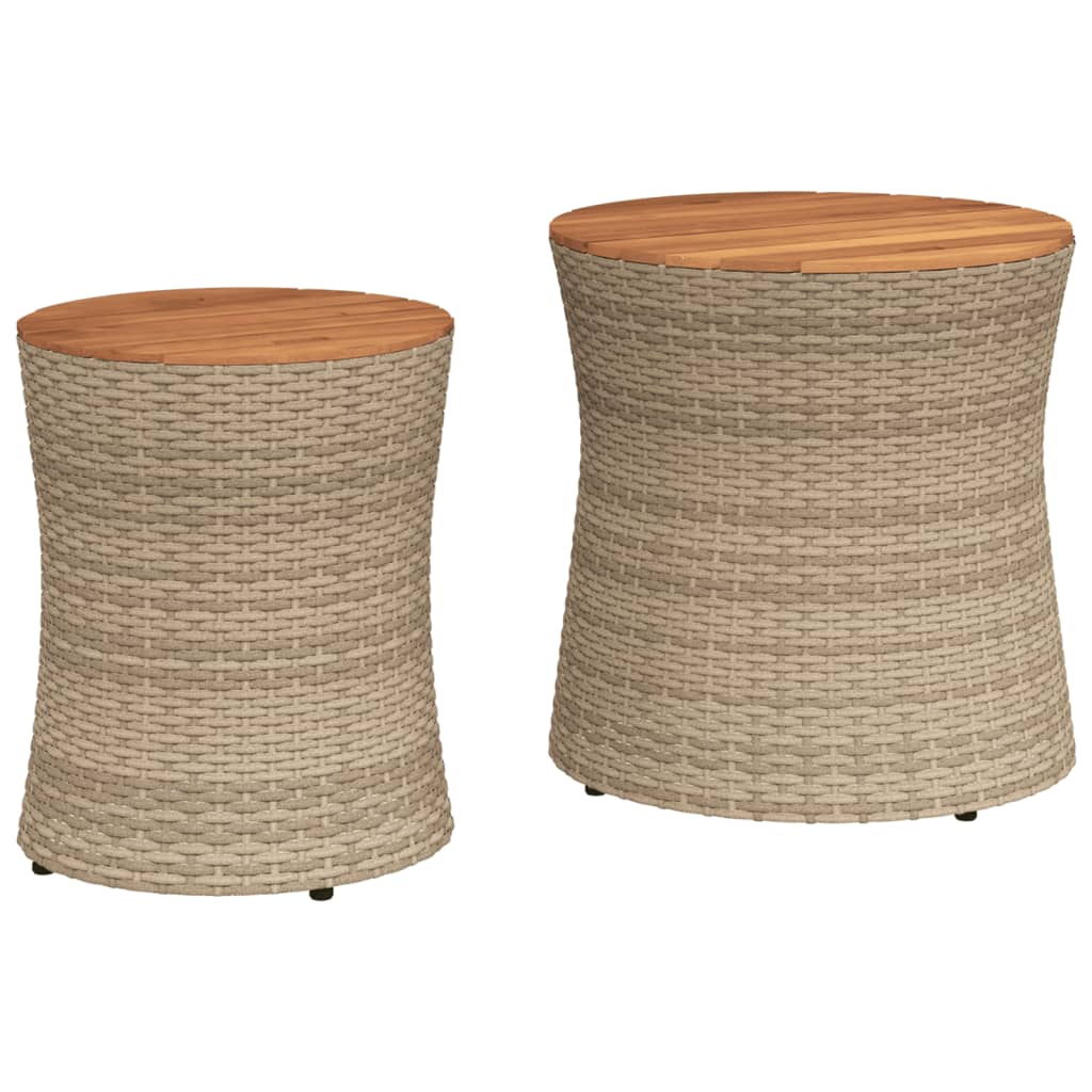 Tables d'appoint de jardin 2 pcs avec plateau en bois poly rotin