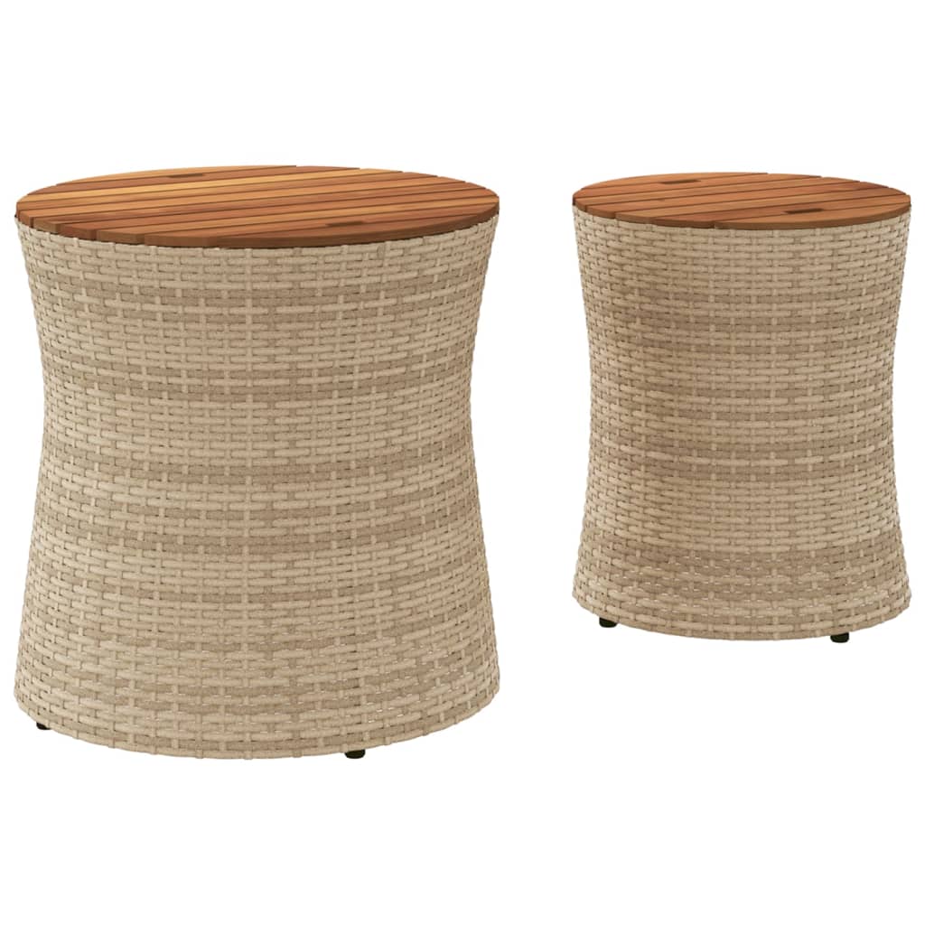 Tables d'appoint de jardin 2 pcs avec plateau en bois poly rotin