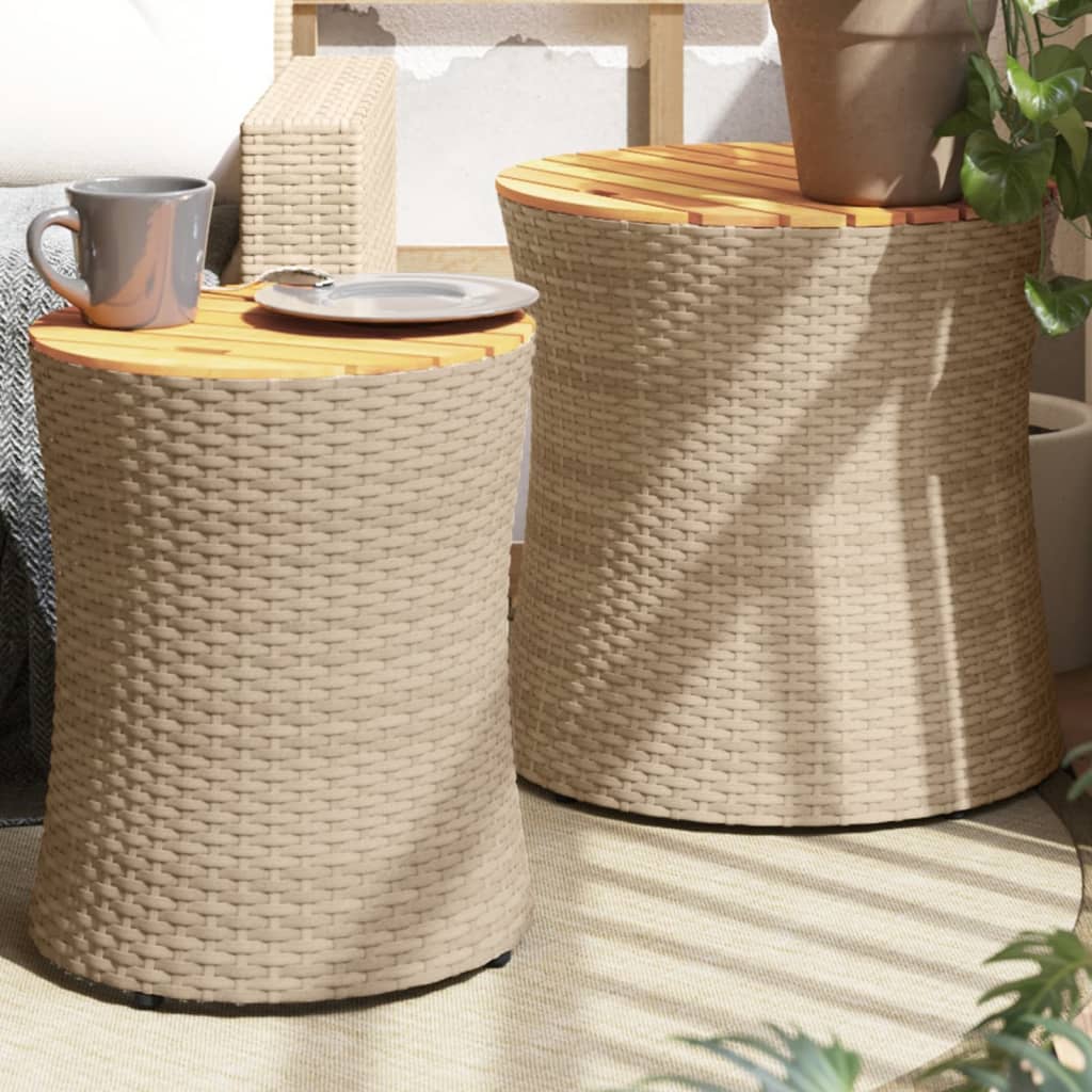 Tuinbijzettafels 2 st met houten blad poly rattan