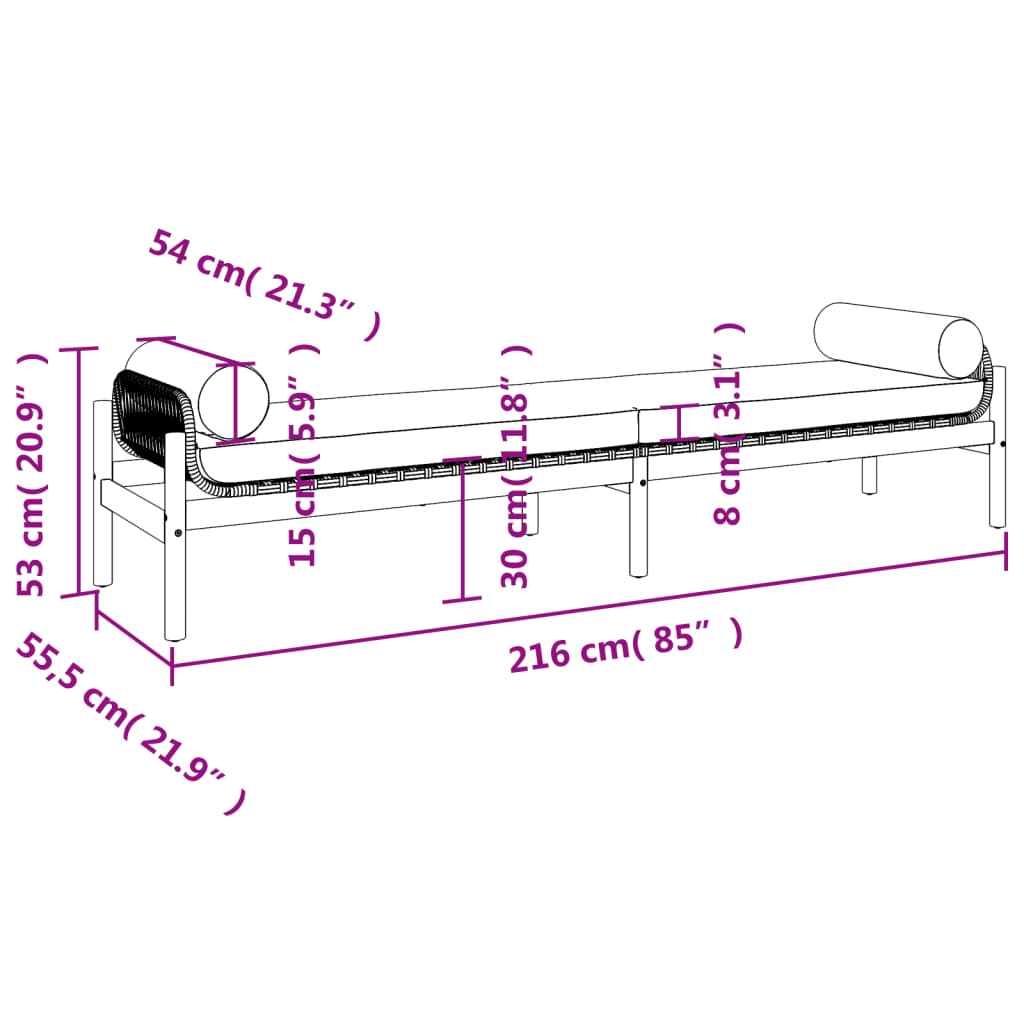 Banc de jardin avec coussin poly rotin acacia