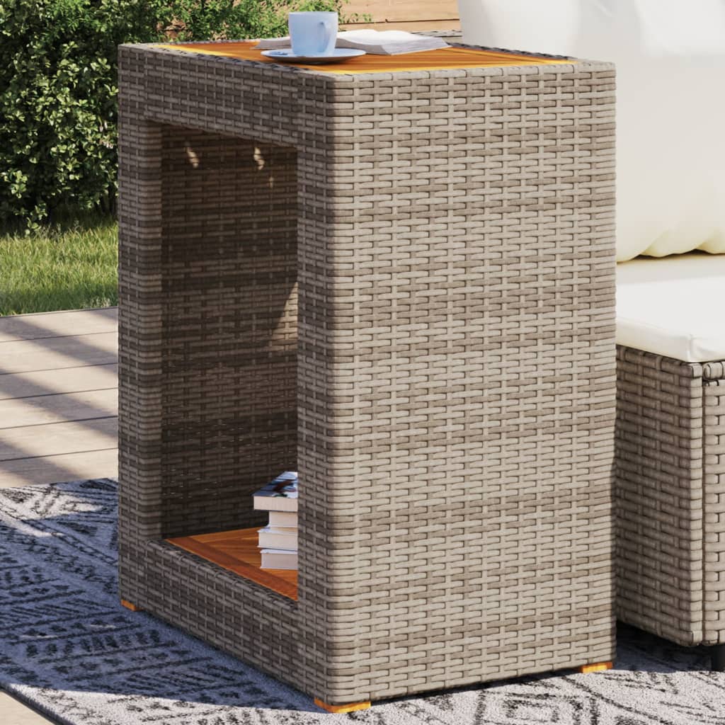 Tuinbijzettafel met houten blad 60x40x75 cm poly rattan