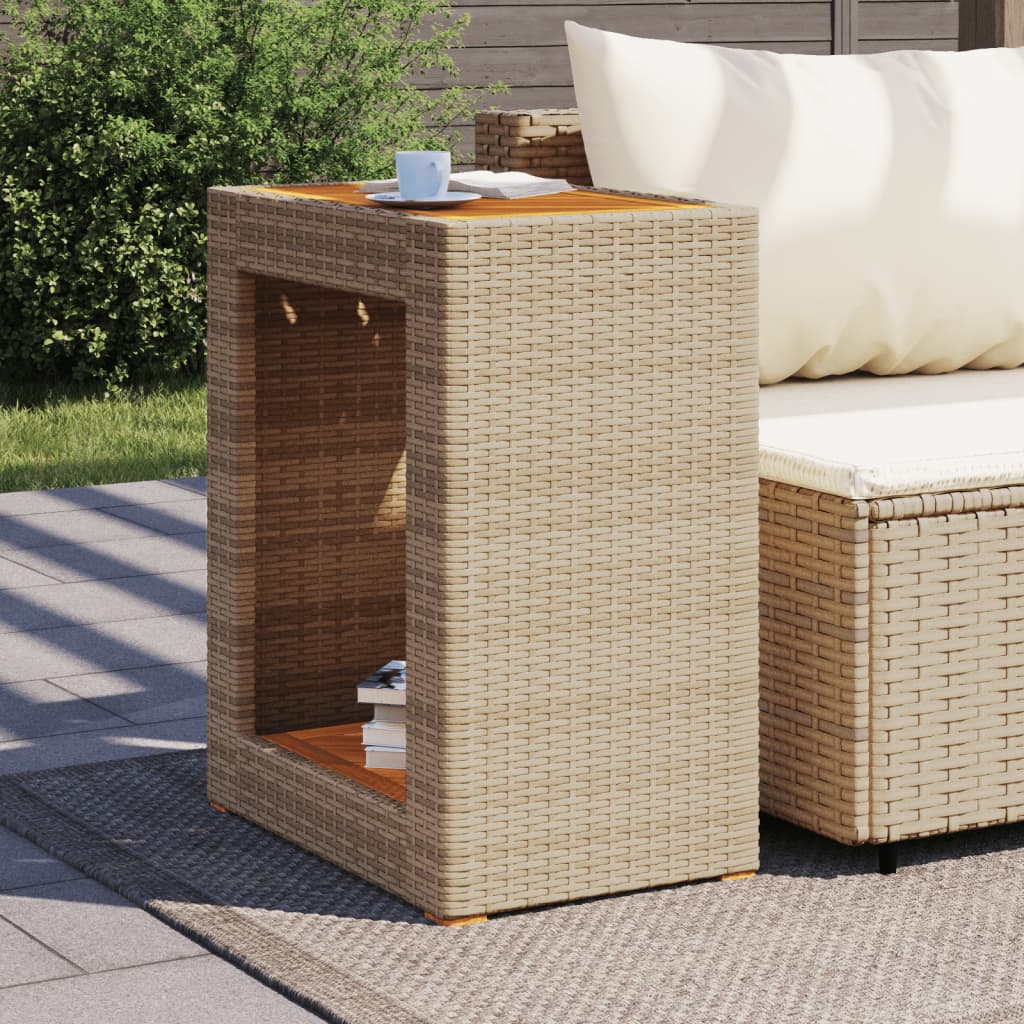 Table d'appoint de jardin avec plateau en bois 60x40x75 cm poly rotin