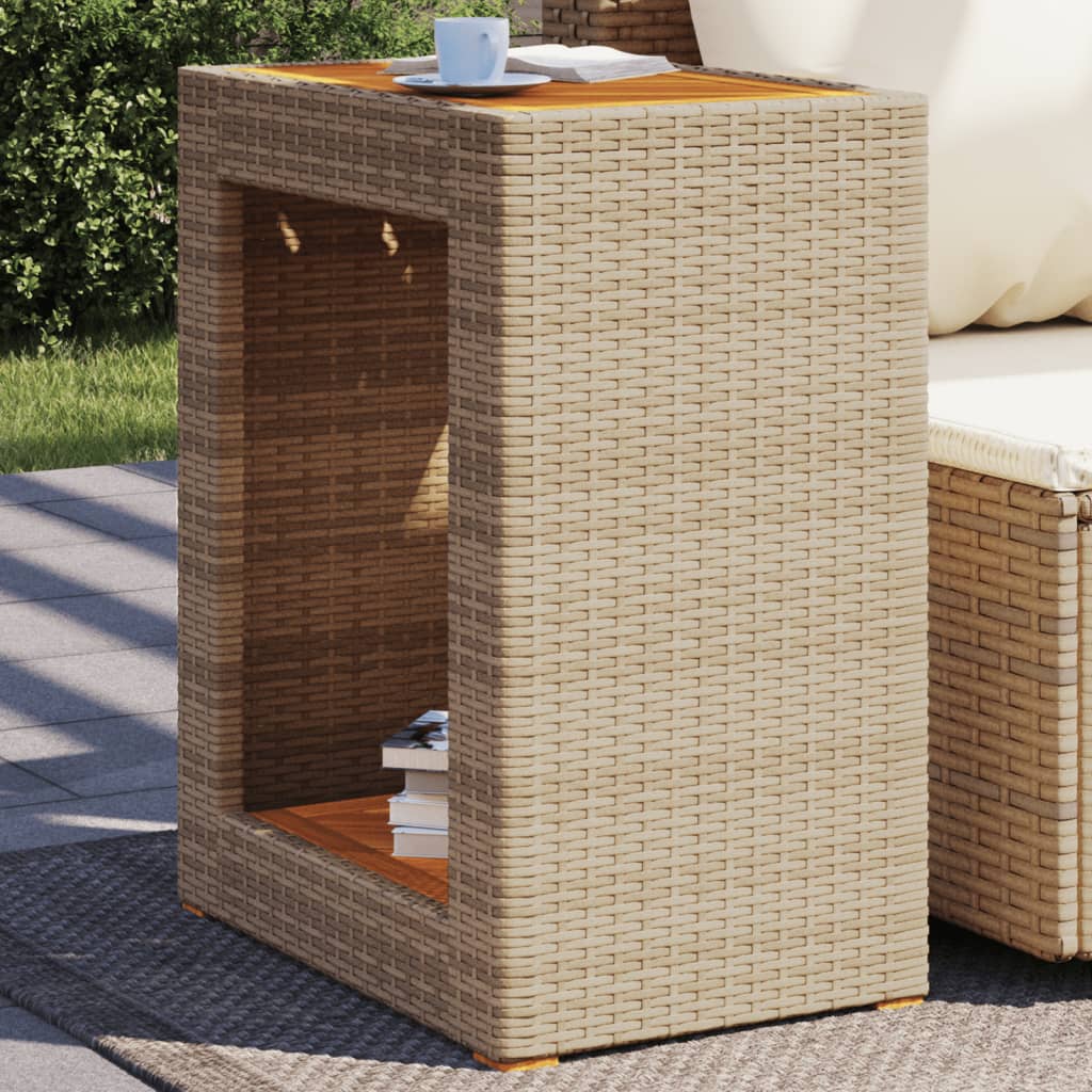 Table d'appoint de jardin avec plateau en bois 60x40x75 cm poly rotin