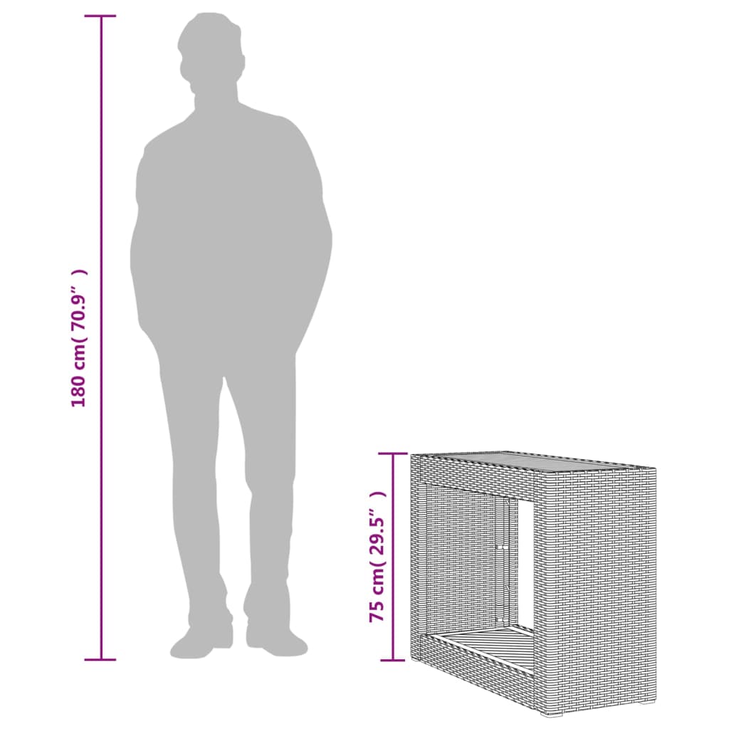 Table d'appoint de jardin avec plateau en bois 60x40x75 cm poly rotin