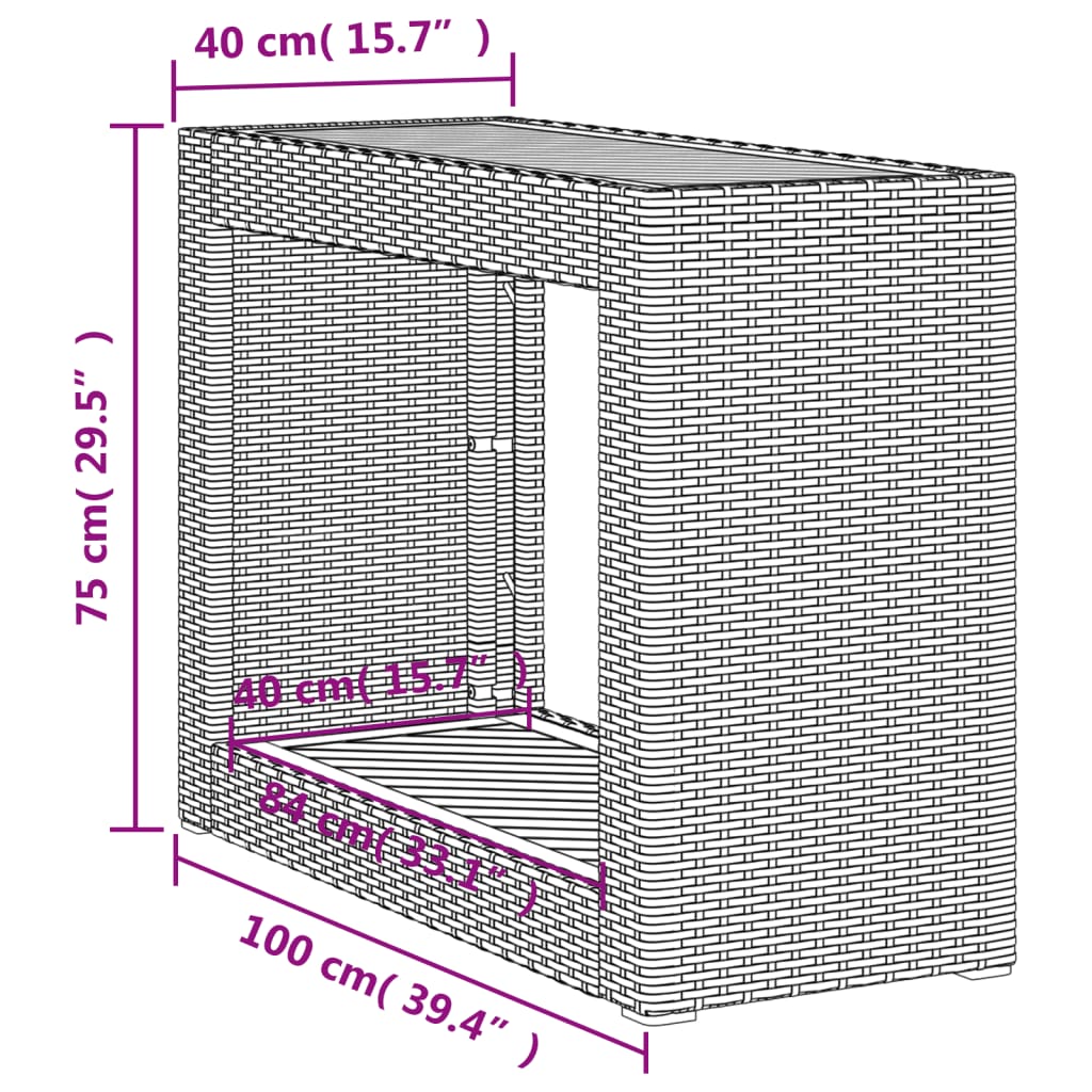 Tuinbijzettafel met houten blad 60x40x75 cm poly rattan