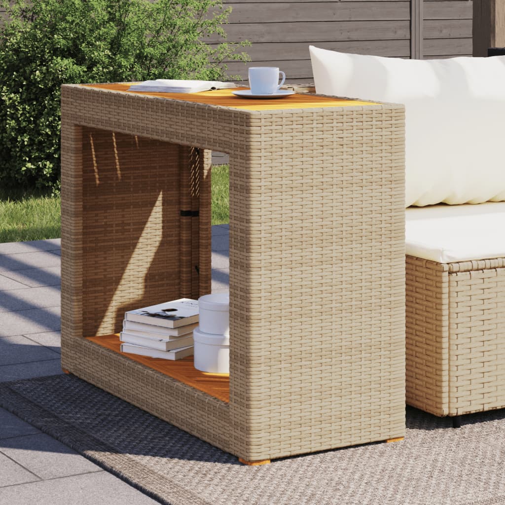 Table d'appoint de jardin avec plateau en bois 60x40x75 cm poly rotin