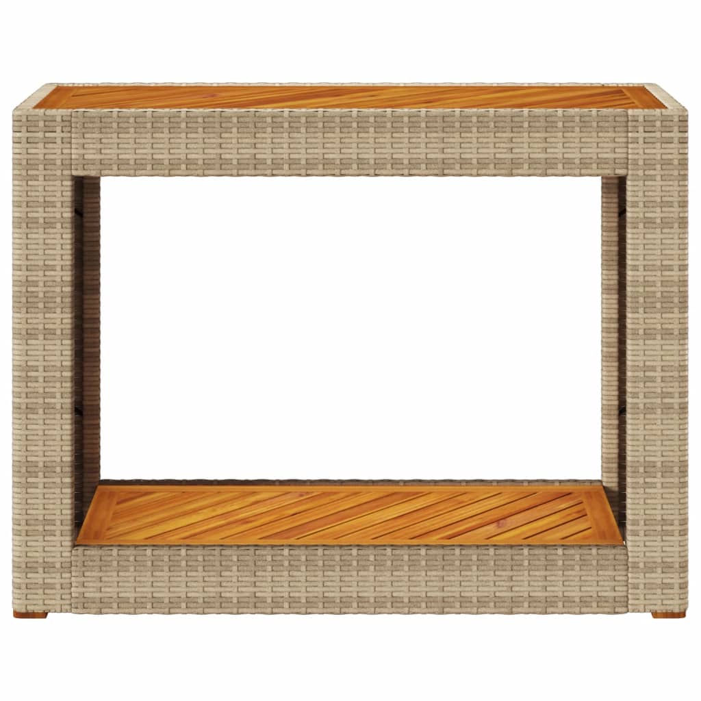 Table d'appoint de jardin avec plateau en bois 60x40x75 cm poly rotin