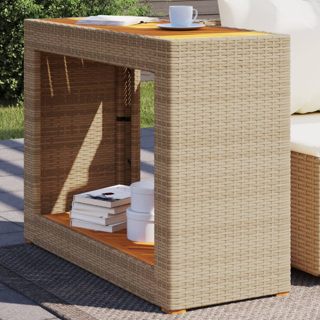 Tuinbijzettafel met houten blad 60x40x75 cm poly rattan