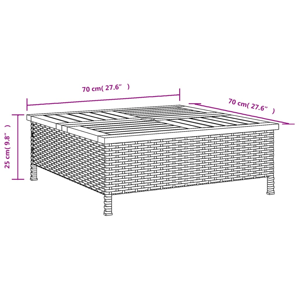 Parasolvoetbedekking 70x70x25 cm poly rattan acaciahout