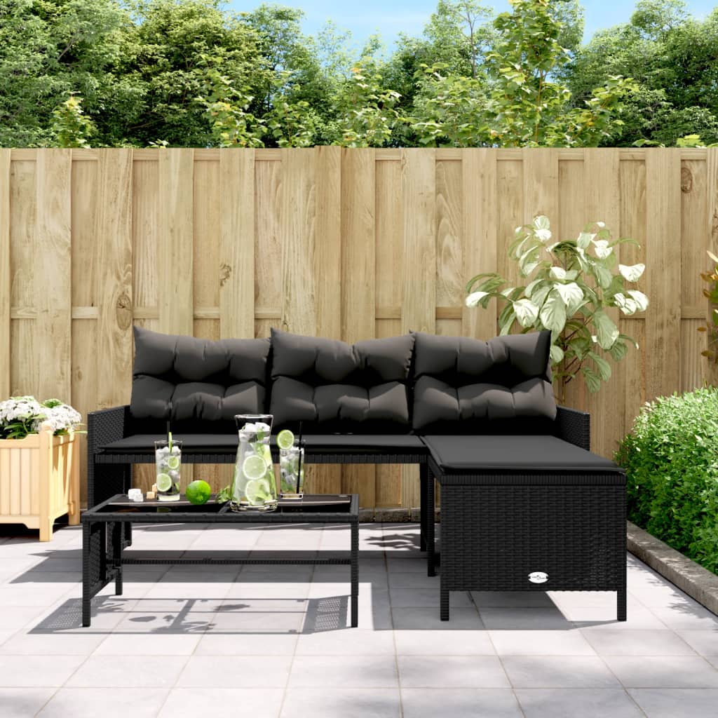 Tuinbank met tafel kussens L-vormig poly rattan