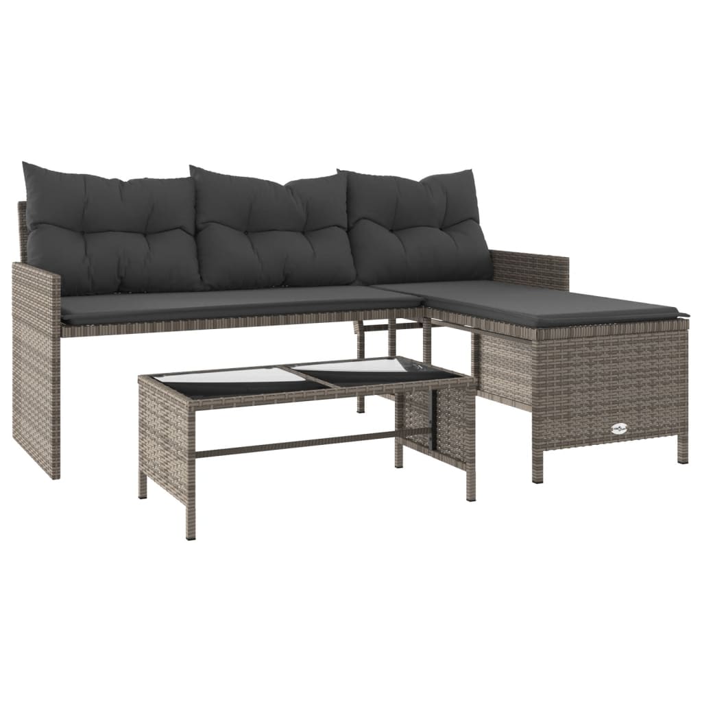 Tuinbank met tafel kussens L-vormig poly rattan