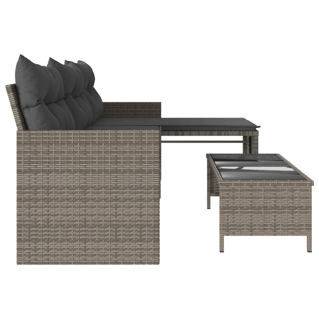 Tuinbank met tafel kussens L-vormig poly rattan