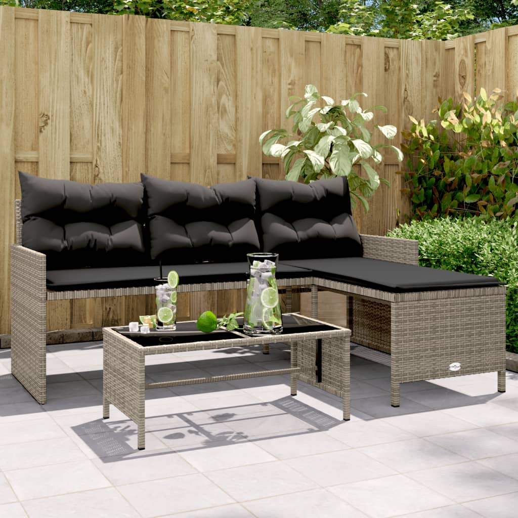 Tuinbank met tafel kussens L-vormig poly rattan